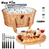 Hap Tim Wicker Picnic Basket for 2/4 Persons, with Foldable Wine Table, Cutlery Service Kits & Insulated Woven Beach Cooler Bag, Engagement & Couple Gifts