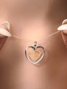 Stato Doro Heart Fingerprint Necklace with CZ Stones