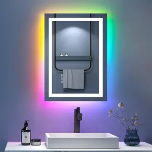 NW15bs 28x20 Inch Wall Led Mirror for Bathroom, RGB Backlit Mirror Bathroom, Anti-Fog Rectangle Bathroom Vanity Mirror with Lights, Dimmable Touch Control Light Mirror