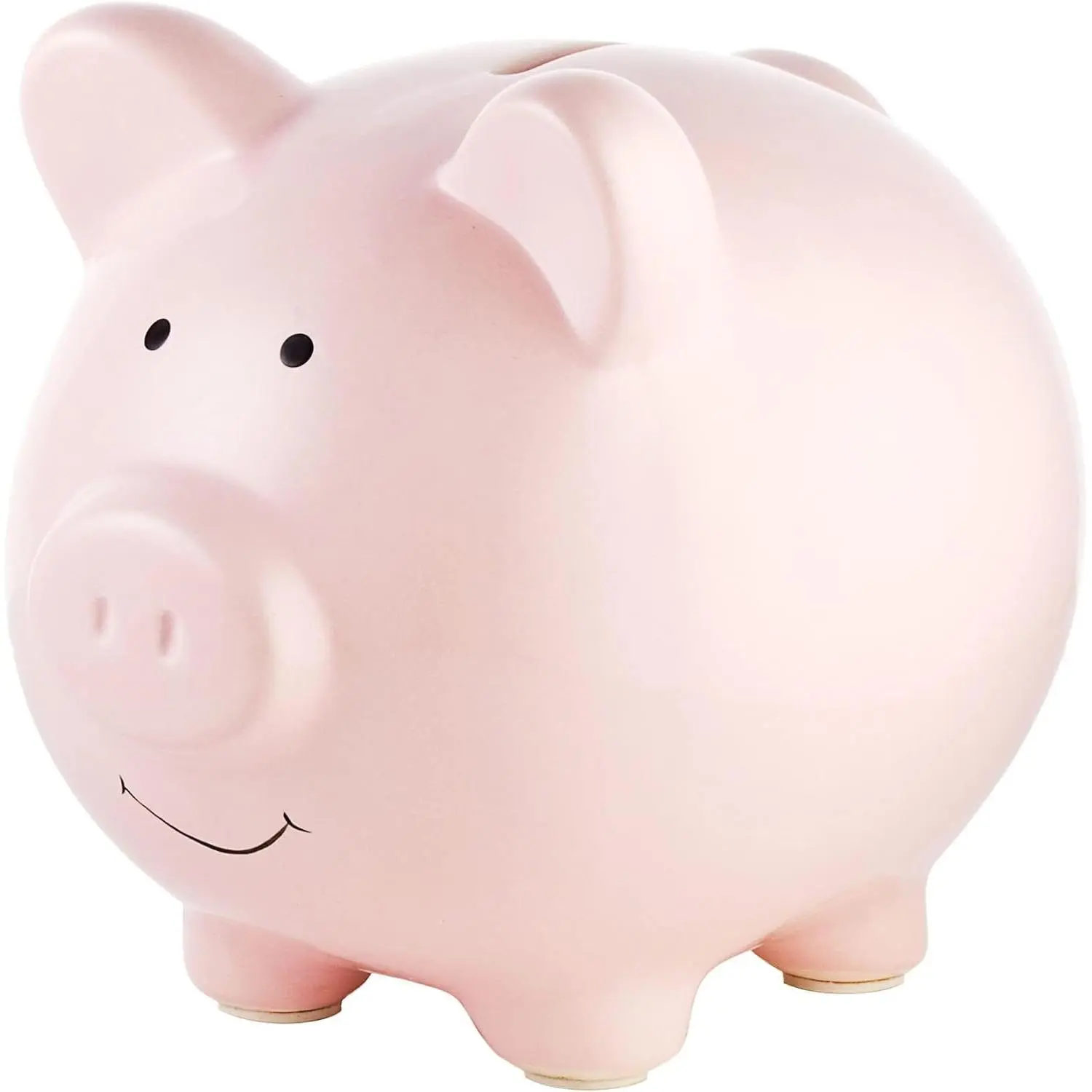 Glossy Blush Pink Large Ceramic Piggy Bank with Removable Felt-Rubber Accents, Baby Girl Nursery Decor, Coin & Cash Storage Bank, Newborn Keepsake Gift Box