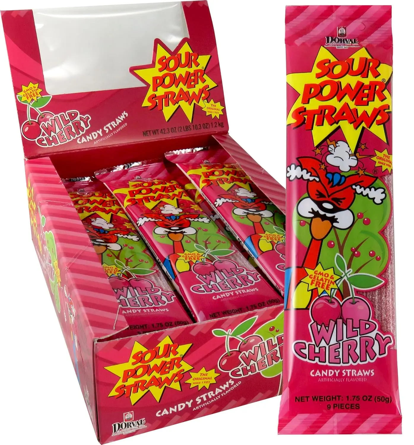 Sour Power Wild Cherry Straws – Sour Candy Straws (24 Pack)