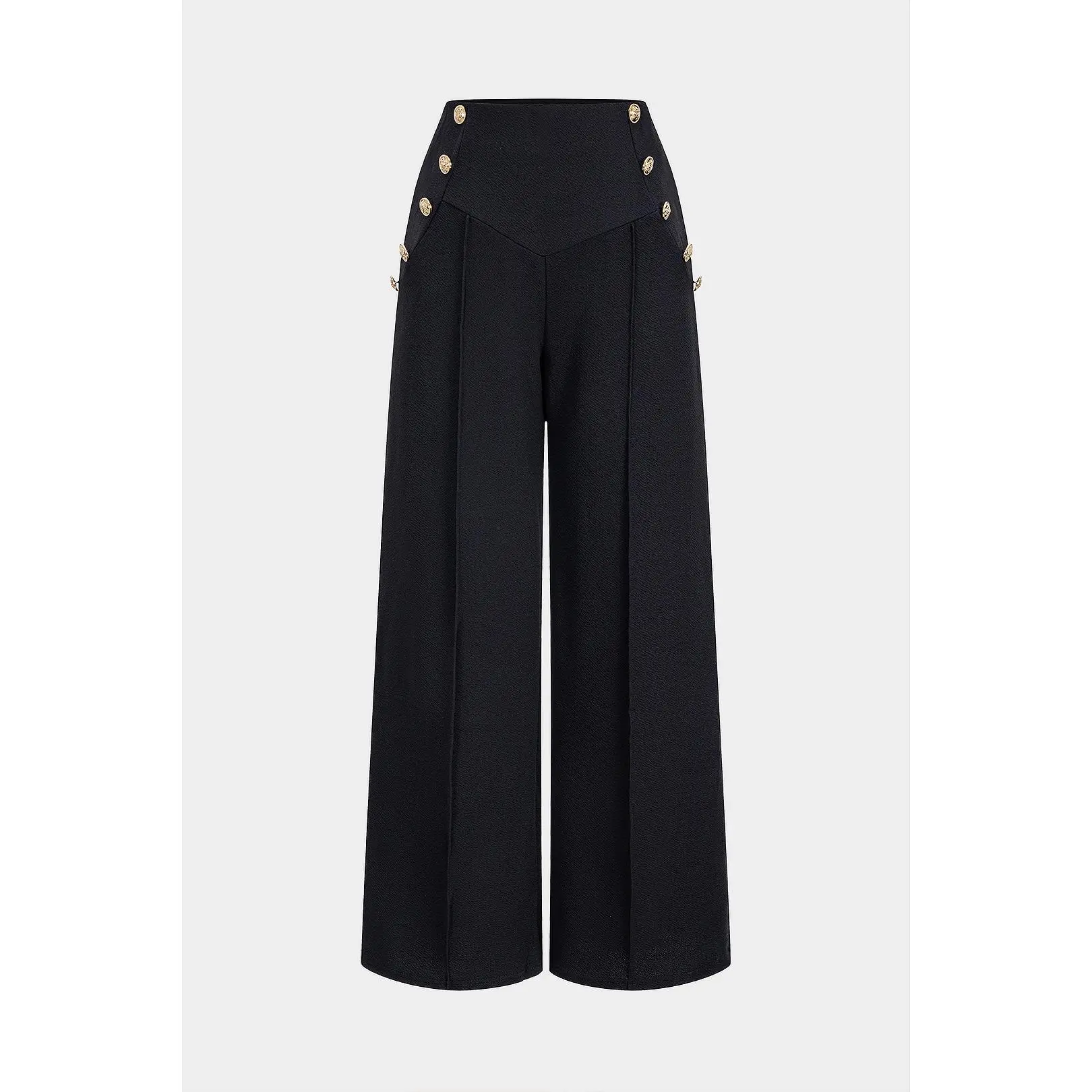 Solid Button High Waist Straight Leg Pants