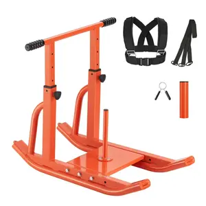 Weight Sled, Steel Power Sled, Fitness Training Sleds for Athletic Exercise Speed Improvement, Workout Equipment with Adjustable Height Handle, Compatible with 1/2 in Weight Plates, Orange