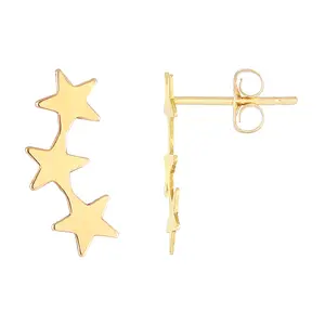 14K Yellow Gold 3 Star Climber Stud Earrings