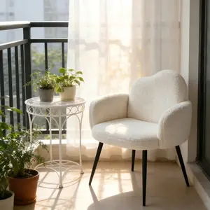 Vanity Chair,Love Seat,Reading Chairs for Adults, Living Room/Bedroom/Balcony/Office Chairs,Comfy Chair with Arm,White Corduroy Fabric,Make Up Chairs,Modern Furniture