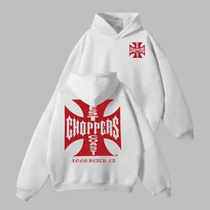 West Coast Choppers Hoodie – Vintage Motorcycle Iron Cross Logo, Long Beach CA Pullover, Retro Biker Style Sweatshirt for Men & Women