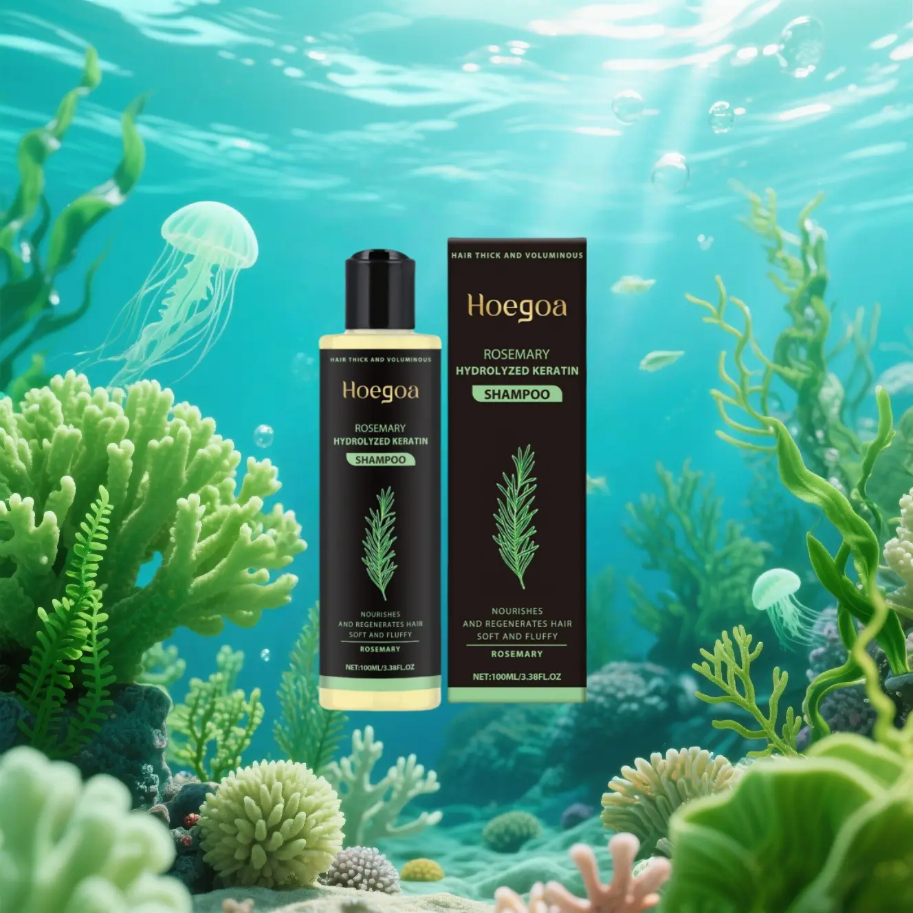 Hoegoa 100ML Rosemary Keratin Glycerin Thickening Shampoo, Herbal Essence, Nourishing Repair, Oil Control, Cleansing, Volumizing Shampoo for Healthy Hair, Haircare