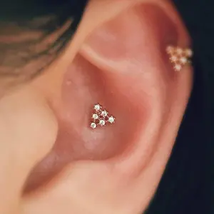 Triangle Conch Earring • Tiny Geometric Cartilage Labret • Triple Helix Stud • Small Conch Threadless Pushback • Tragus 4mm Flat Piercing