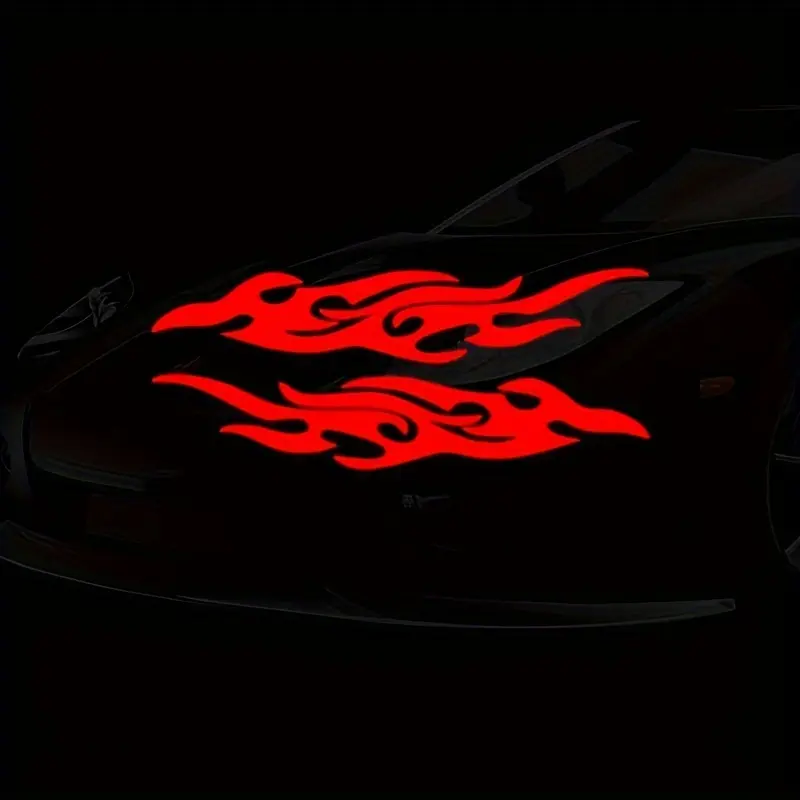 2PCS Flame Pattern Car Rearview Mirror Sticker Decorative Adhesive Laser Reflective Body Bumper Sticker Car Accessories Automotive Decal Decoration
