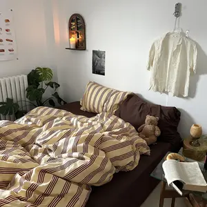 Retro Striped Duvet  Set Queen - 100% Natural Cotton 3-Piece Vintage Red Stripes Pattern Printed Bedding Set, Soft Breathable Comforter  with Zipper Closure & Corner Ties, Queen Size cover 6-piece sheet season luxury bed cozy comfort bag seersucker Tree