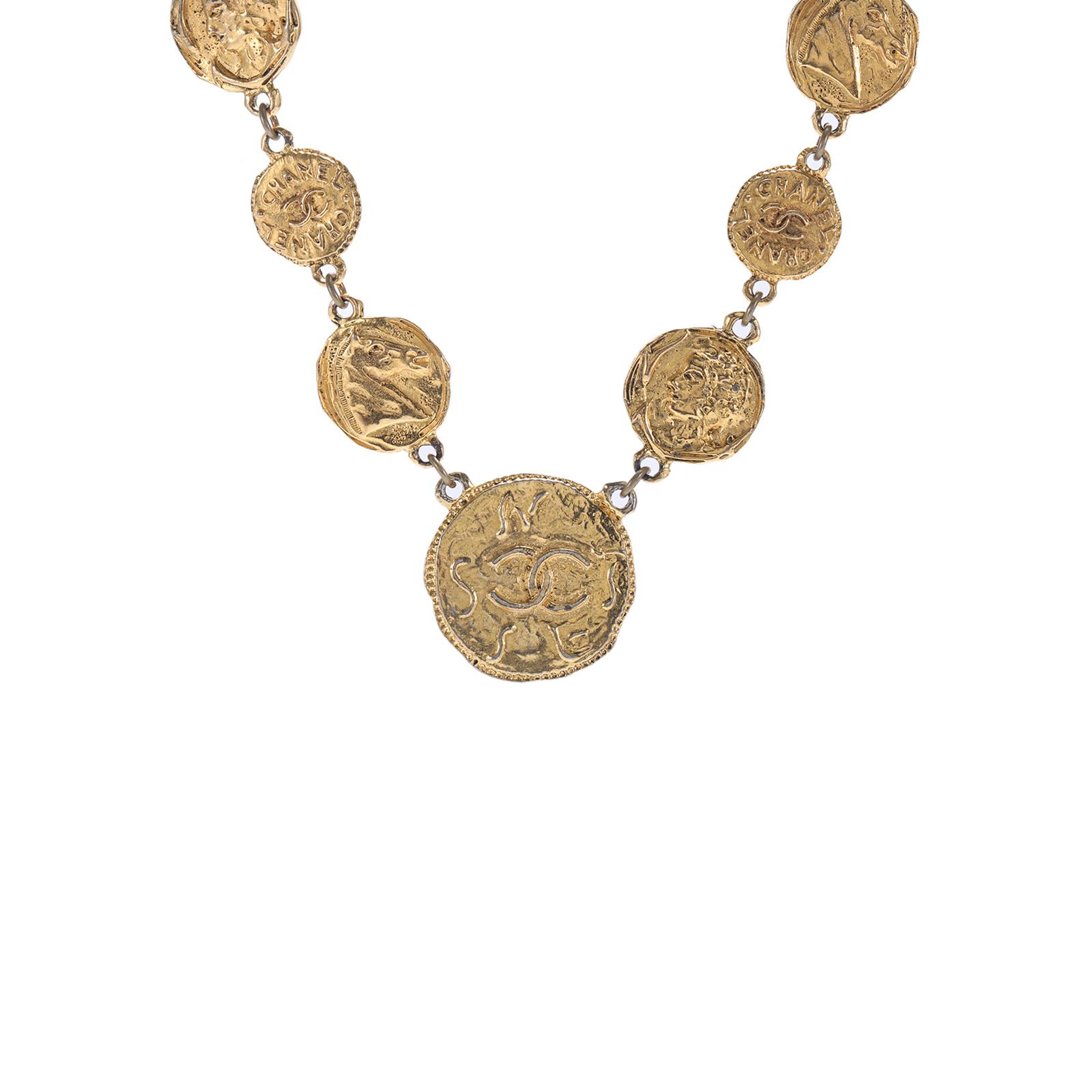 Pre-owned 【DIZ】Antique gold coin relief multi element necklace alloy