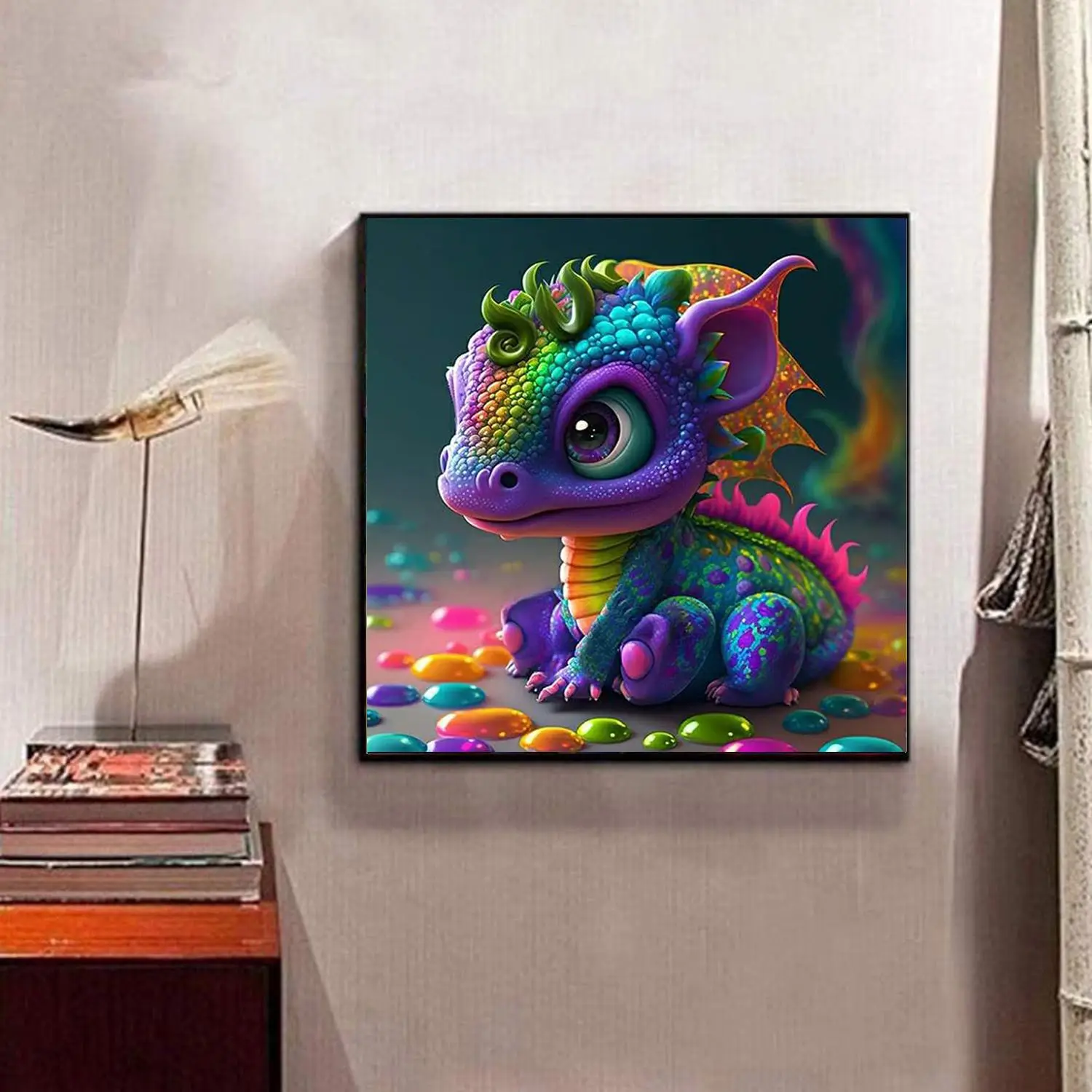 DIY Diamond Arts Painting Without Frame, Cartoon Dragon Pattern DIY Diamond Decor Painting For Home Decor
