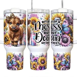 Highland cow Tumbler 40oz Stainless Steel Handmade Lid Straw Bottle Drinkware Water Bottles Cup Mug Portable Bottled Washable Reusable Insulated Flasks