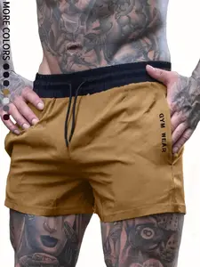 Men's Regular Fit Letter Print Drawstring Waist Shorts, Casual Pocket Design Athletic Wear Shorts for Summer, All-match Lightweight Bottoms for Men for Daily Wear, Gym Shorts, Men's Shorts, Casual Athleisure Shorts, Athletic Shorts