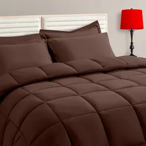 Brown King Comforter - 7, a Bag Sets with Quilted Warm Fluffy Comforter,Flat Sheet,Sheet,2 Pillow Shams,2 Pillowcases