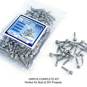 [Summervibes] 100Pcs 410 Stainless Steel Hex Washer Head Self-Drilling Screws | #10 x 1" Size | For Metal Roofing & Sheet Metal Repair