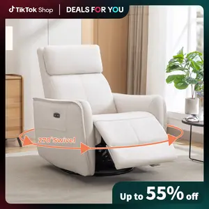 [Dealsforyoudays][Luxury Recliner] EBELLO High Back 32'' Power Swivel Rocker Chair w/ USB & Heat - Soft Beige PU Leather, Silent Motor, 5-Zone Massage for Home Theater