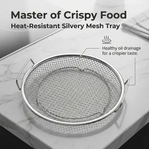 Stainless Steel Mesh Oil Draining Tray With Handles, High Temperature Resistant Fried Food Drainer Basket, Perfect For Draining Excess Oil From Fried Chicken, French Fries And Various Fried Snacks, Reusable Kitchen Oil Strainer, Make Crispy And Low Greasy