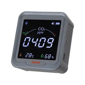 VEVOR Carbon Dioxide Monitor, CO2 Controller with Temperature and Humidity Display, NDIR Sensor Carbon Dioxide Detector, for Outdoors, Home, Office, Car, Wall-Mounted Use, Wall Mount, Wifi Sync