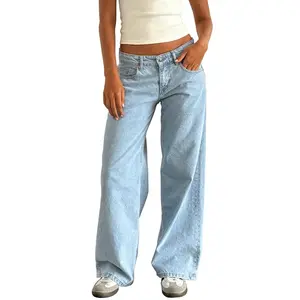 Women's Low Rise Wide Leg Boyfriend Jeans, Light Wash - Bottom, Womenswear
