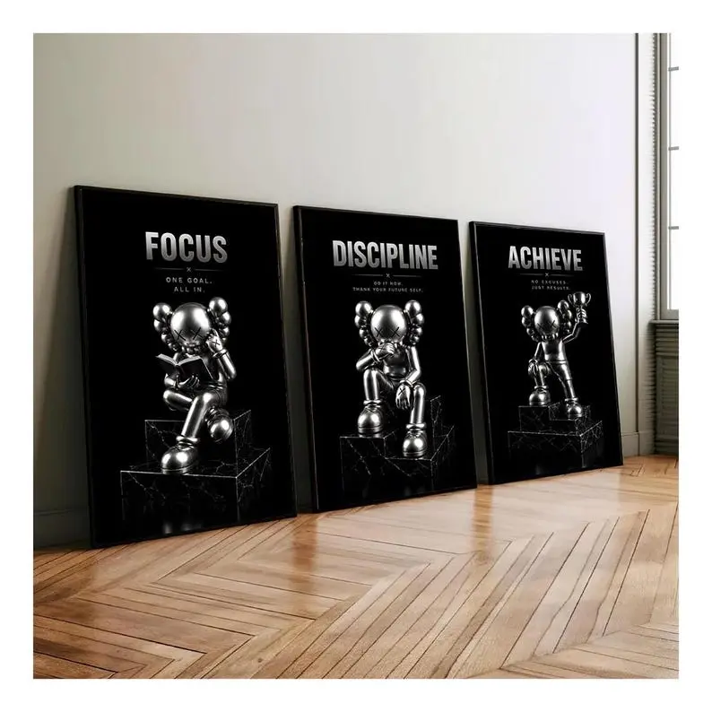 Motivational Hypebeast Kaws Wall Art Set of 3 Poster Print Unframed, Graffiti Poster, Dopamine Decor, Retro Wall Art, Camo Streetwear Room Decor