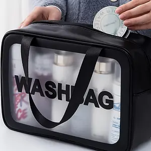 1 black L-M cosmetic toilet bag, portable waterproof and transparent matte bath swimming storage bag for men and women on business trips
