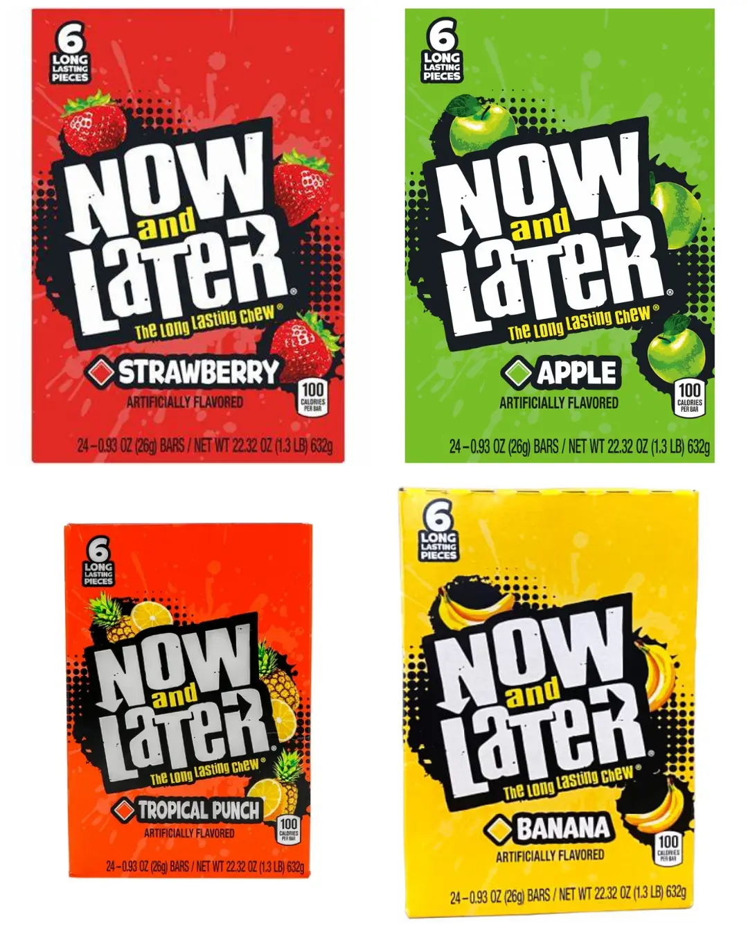 Now and Later Chewy Candy Snack Packs - Ferrara Candy Company, 4 Boxed Packs (24 0.93oz Compact Bars Each, 96 Total), Low Sodium, 12-Month Shelf Life, Sweet American Everyday Mixed Ambient Snacks, Fall & Planet Flavors, Cupboard Staple, Thoughtful Gift