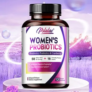 Pslalae 120-capsule dietary supplement, rich in a probiotic blend, a prebiotic fiber blend - with added cranberry extract to support immune, digestive, and urinary system health.