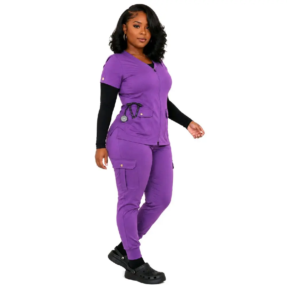 Royal Purple Zipper Scrubs  Nurse Baddie Comfort + Function | Heart Align Scrubs Uniforms