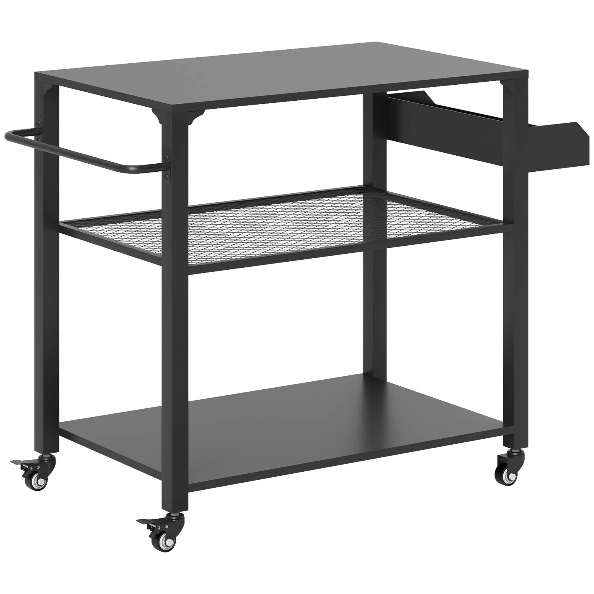 3-Tier Outdoor Grill Cart with Storage Racks Side Handle Movable Pizza Oven Table on Wheels Heavy Duty Structure Rust-Resistant 41.3L x 19.7W x 31.1H