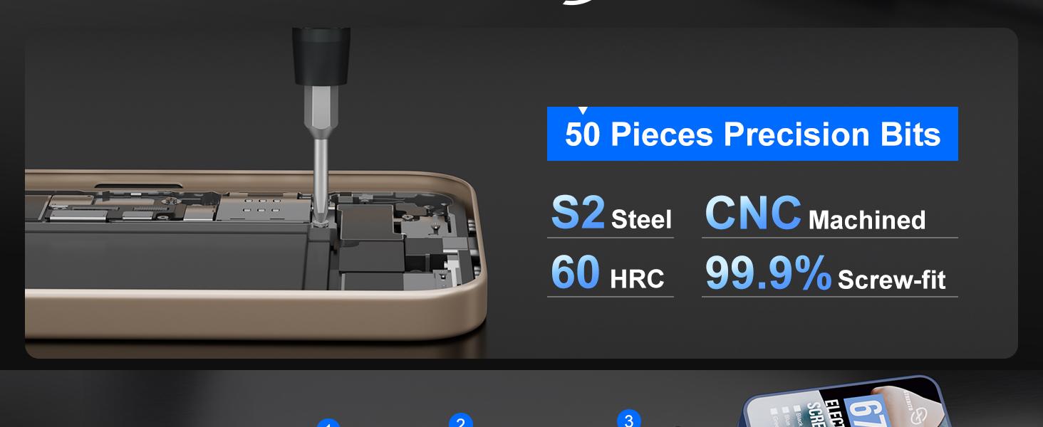 STREBITO Mini Electric Screwdriver Set, 67 in 1 Electric Precision Screwdriver - 50 S2 Magnetic Bits, 5 Torque Settings, 4 LED Lights, Electric Screwdriver Kit for PC Phone Laptop Camera Electronics