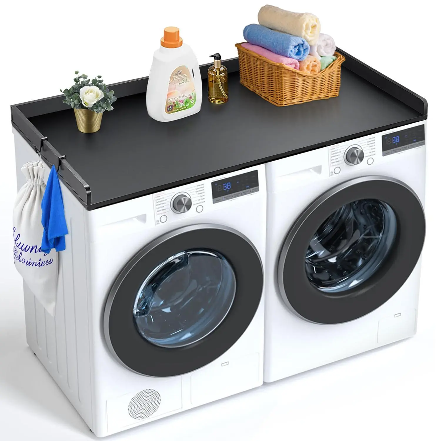 【summerfinds】Wooden Washer Dryer Countertop, 54" x 27" Water-Resistant Laundry Machine Topper with Anti-Slip Pads, Washing Machine Cover for Laundry Room Organization & Storage, Black