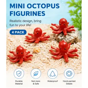 4 Pcs mini ornaments, home decorations, marine animals, marine decorations, desktop decorations, mini plastic animals, wear-resistant octopus models, octopus statues, marine PVC small gifts
