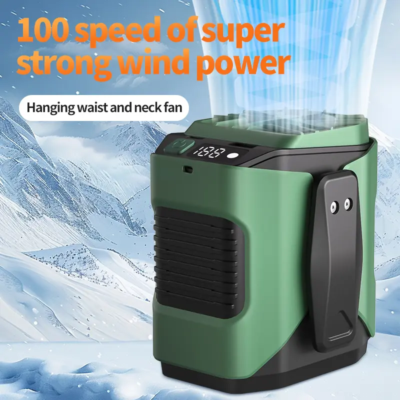 Portable Waist Fan Clip on with Light, 12M/S Quiet & Powerful Silencer Motor, 100 Speeds Wearable Belt Personal Shirt Fan, Digital Display, Upto 24H Cooling and Heatstroke Prevention