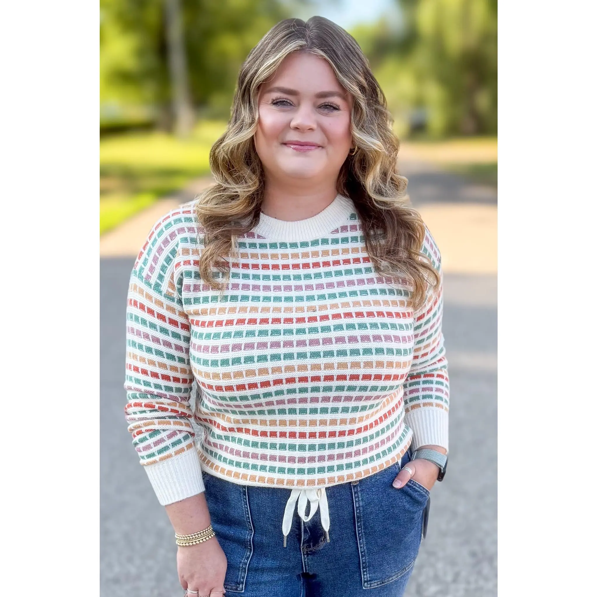 Jade & Rust Textured Stripe Pullover Sweater