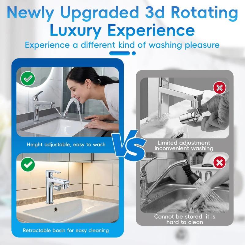 1440° Rotatable Faucet Aerator Extension, Sink Water Faucet Aerator Extensions 1080° Rotating Multifunctional Faucet Extender, 2 Modes Universal Swivel Faucet Extender for Bathroom Sink Kitchen