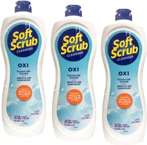 Soft Scrub Oxi Cleanser 24oz Pack of 3, Multi Surface Bathroom & Kitchen Cleaner, Powerful Stain Remover for Tub Sink Tile, Deep Cleaning Household Essential