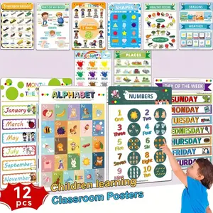12 Classroom Posters for Preschool and Elementary Teachers, Alphabet, Numbers, Shapes, Colors, Montessori Education, Neutral Tone