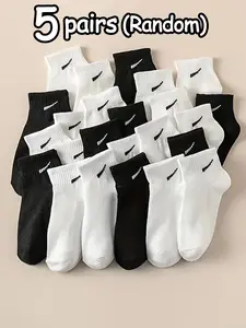 Random Color Simple Basic Minimalist Versatile Striped Socks, Ankle Solid Socks, Comfortable Breathable Knit Design, Fit, Perfect for Daily Casual Wear, Unisex Fashion Footwear Accessory