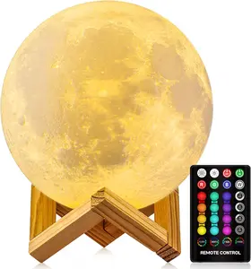 Moon Lamp, 16 Colors Moon Night Light with Stand & Remote &Touch Control and USB Rechargeable Decorative Light Up Moon Lamp for Baby Kids Lover Birthday Party Gifts(4.8 inch)