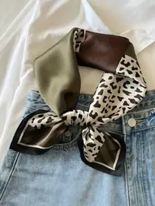 Elegant Printed Square Scarf Boho Style Leopard Print Multifunctional Headband Neck Gaiter Hair Tie Casual Travel Party Fashion Accessory