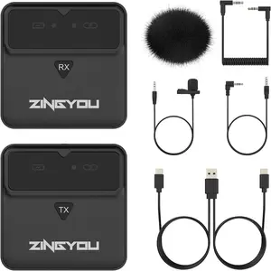 ZINGYOU Wireless Lavalier Microphones, 2.4GHz 70m Audio Range Lavalier 1 Transmitter & 1 Receiver Microphone for SLR Cell Phones Camera Vlog YouTube Interview Streaming - V1 -Black