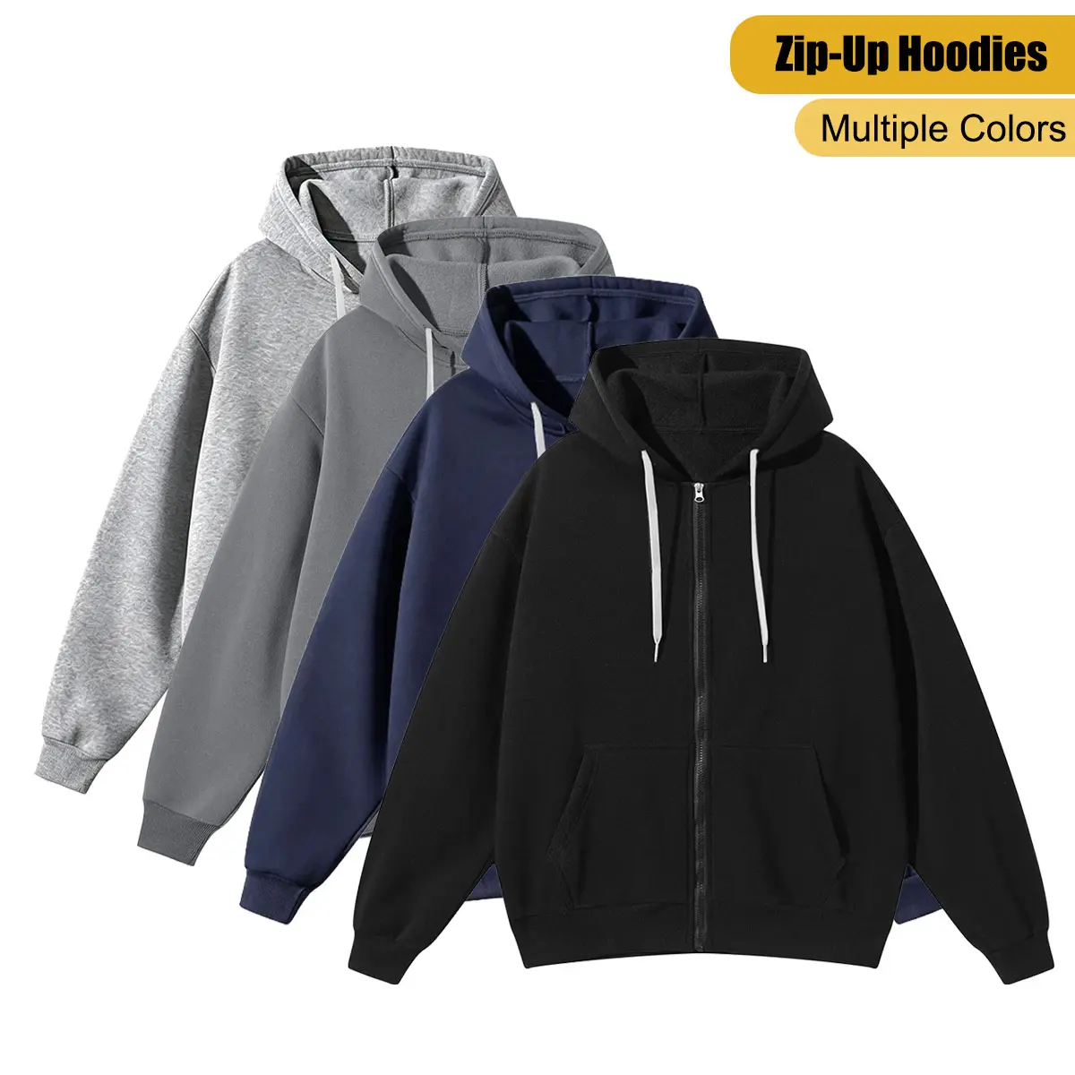 4-Pack Men’s Zip-Up Hoodies, Plain Long Sleeve Fleece Hooded Jacket, Casual Athleisure Outerwear, Basic Athletic Sweatshirt Tops for Gym Workout and Daily Wear