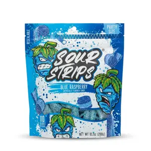 Sour Strips Candy Snack, Blue Raspberry Flavor Sweet Treat, Party Size (288g) from Spain