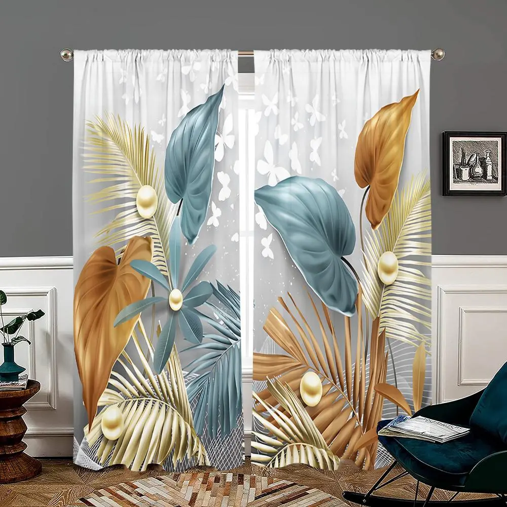Abstract Butterfly Leaf Print Door Curtain, 2 Counts/set Modern Art Door Curtain, Home Decorative Curtain for Bedroom, Living Room, Kitchen, Bathroom, Study, Home Decoration Curtain