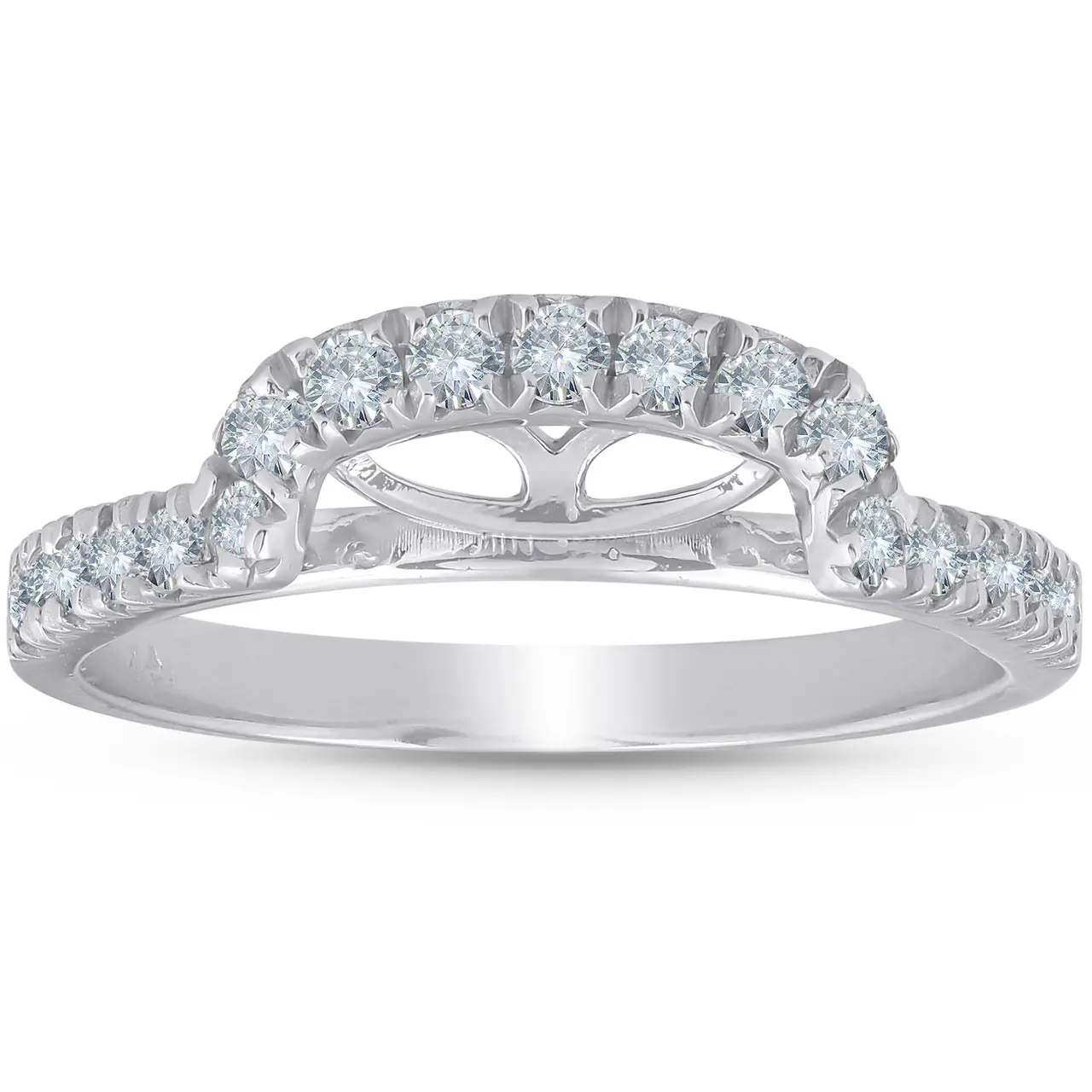 1/2 Ct Diamond Curved Notch Wedding Ring Matching Engagement Band 14k White Gold