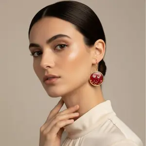 Pressed Flower Earrings - Handmade Red Resin Daisy Drop Earrings Gold