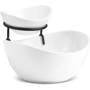 Chip and Dip Serving Set, Tiered Serving Bowl Set 2 Tier Serving Stand Ceramic Appetizer Serving Food Display Stand for Parties, Serving Dishes for Entertaining Food Service