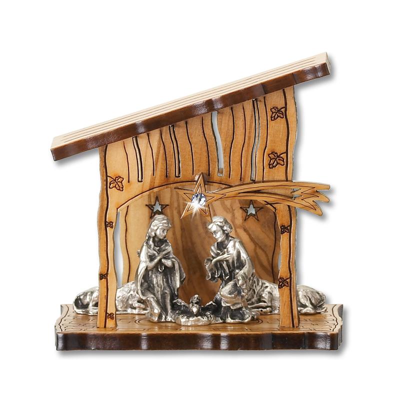 Nativity Scene Made of Olive Wood, Size 3.5x3 1/4