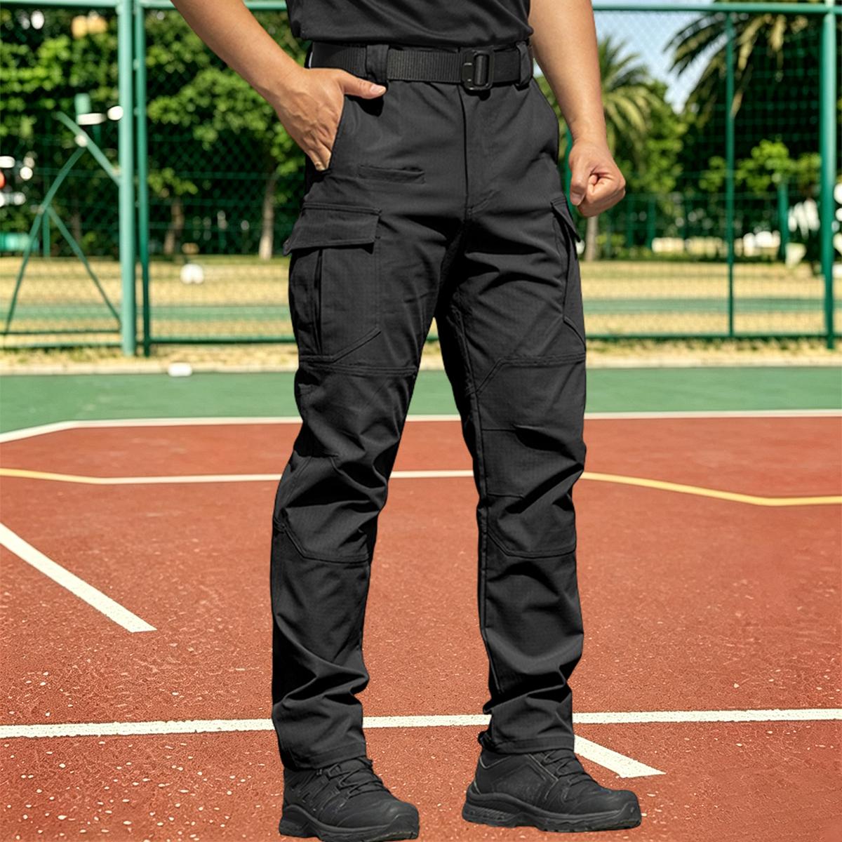 Men’s new multi-pocket tactical cargo pants—large-capacity side cargo pockets with zippers, drawstring waist; comfortable long outdoor sports pants for spring and autumn; casual workwear suitable for everyday wear and outdoor activities.